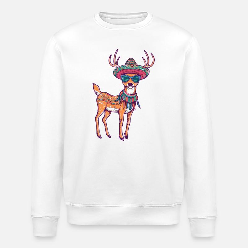 Hirsch Comic Lustig Sombrero - Stanley/Stella Unisex Bio-Sweatshirt ROLLER - Weiß