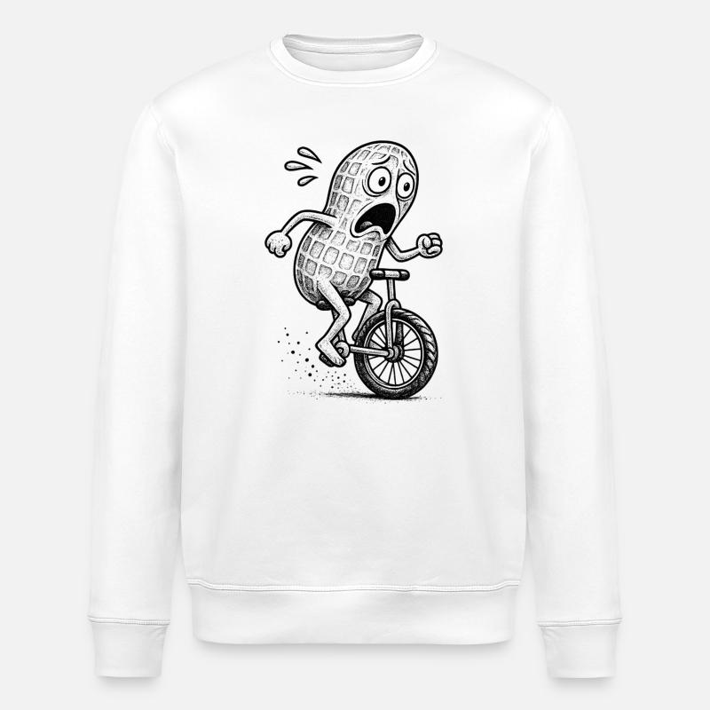Panic Peanut on a Bike - Stanley/Stella ROLLER Unisex Organic Sweatshirt - white