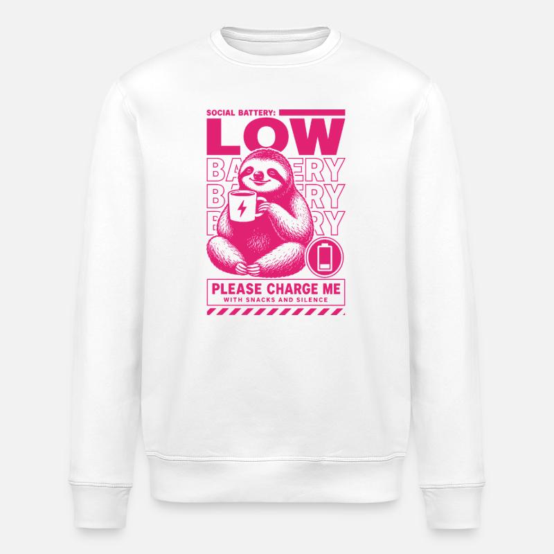 Low Battery Sloth Funny Design - Stanley/Stella ROLLER Unisex Organic Sweatshirt - white