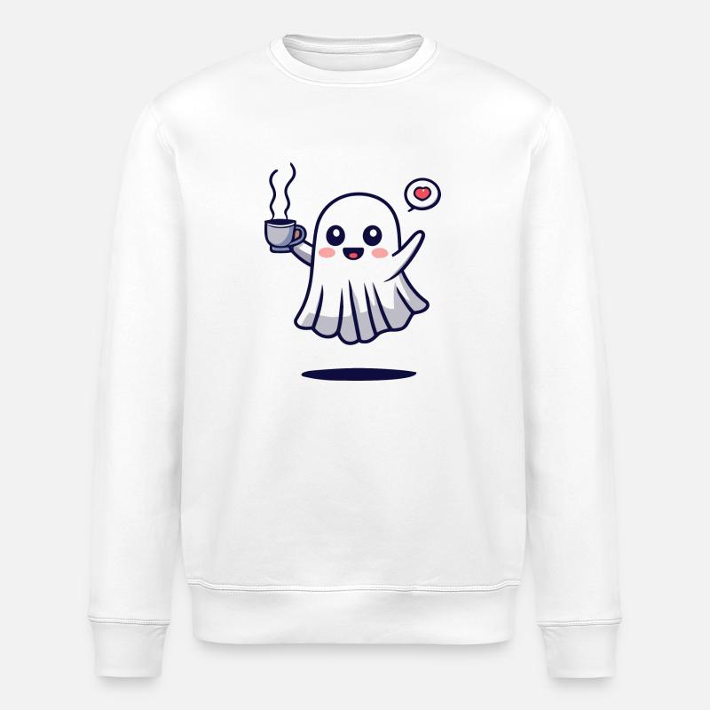 Halloween Ghost aime le café - Sweat bio ROLLER Stanley/Stella Unisexe - blanc