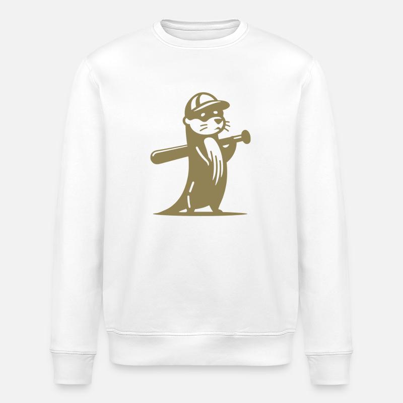 Otter Baseball Silhouette - Stanley/Stella ROLLER Unisex Organic Sweatshirt - white