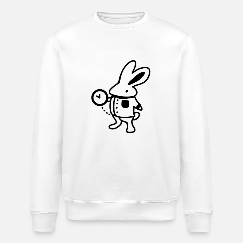 Rabbit + Clock - Line - Stanley/Stella ROLLER Unisex Organic Sweatshirt - white