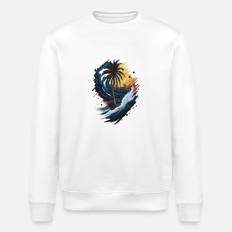 Palmier vague été - Sweat bio ROLLER Stanley/Stella Unisexe - blanc