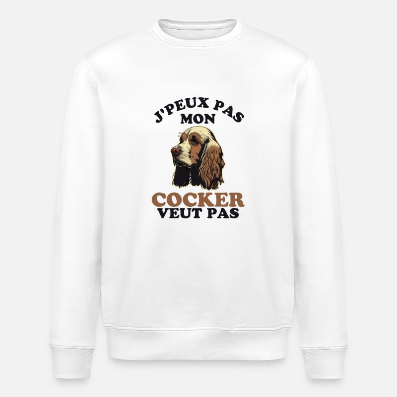 Humour chien de race cocker - Sweat bio ROLLER Stanley/Stella Unisexe - blanc