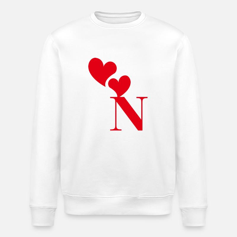Buchstabe n rotes Herz - Stanley/Stella Unisex Bio-Sweatshirt ROLLER - Weiß