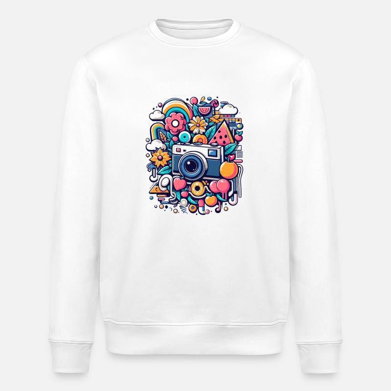 Bunte Collage mit Kamera - Stanley/Stella Unisex Bio-Sweatshirt ROLLER - Weiß