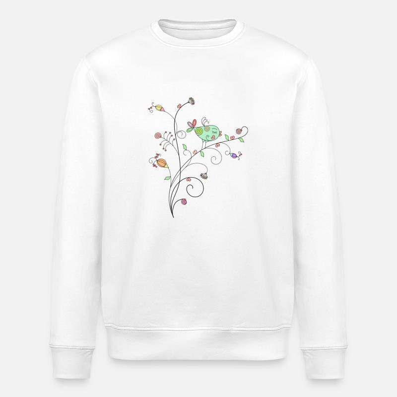 Oiseau Floral branch design - Sweat bio ROLLER Stanley/Stella Unisexe - blanc