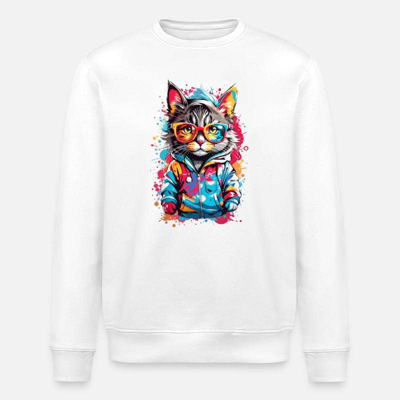 Coole Katze - Stanley/Stella Unisex Bio-Sweatshirt ROLLER - Weiß