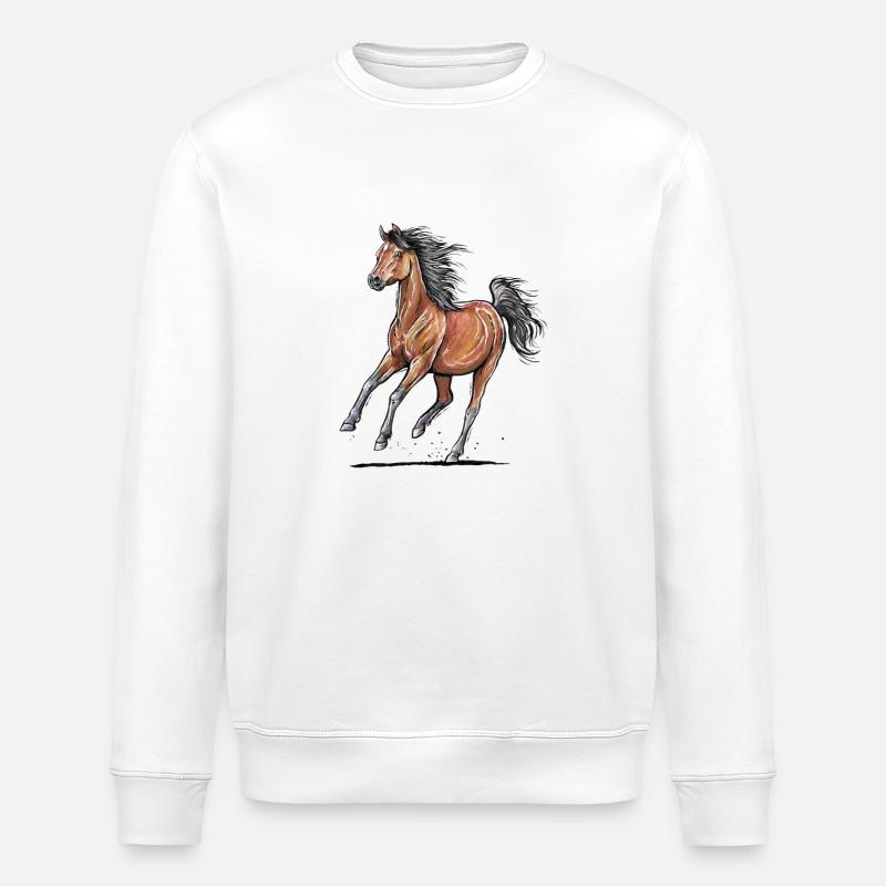 Braunes Pferd Galopp - Stanley/Stella Unisex Bio-Sweatshirt ROLLER - Weiß