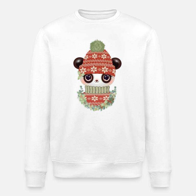 niedlicher Panda mit Pullover,Bommelmütze & Kranz - Stanley/Stella Unisex Bio-Sweatshirt ROLLER - Weiß