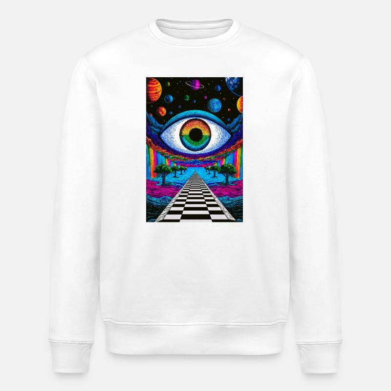 Psychedelic Cosmic Eye on Astral Path - Stanley/Stella ROLLER Unisex Organic Sweatshirt - white