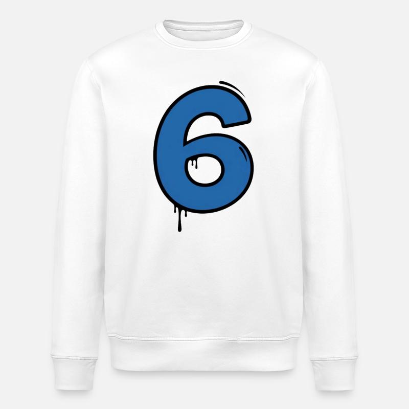 Graffiti Ziffer 6 Blau - Stanley/Stella Unisex Bio-Sweatshirt ROLLER - Weiß