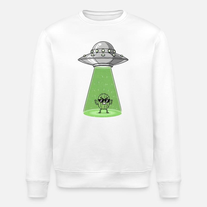 Cactus Alien in UFO Light - Stanley/Stella ROLLER Unisex Organic Sweatshirt - white