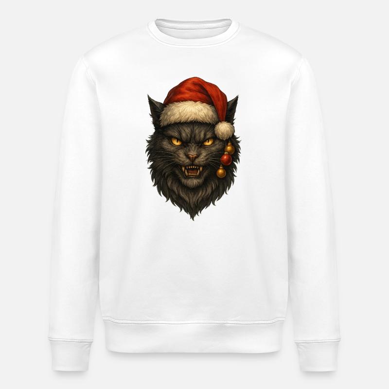 Schwarze Katze mit Weihnachtsmütze - Stanley/Stella Unisex Bio-Sweatshirt ROLLER - Weiß