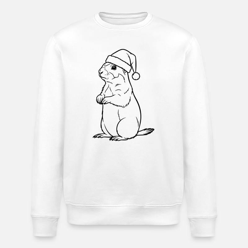 Christmas Meerkat with Hat – Cute Design - Stanley/Stella ROLLER Unisex Organic Sweatshirt - white