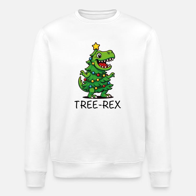 Tree-Rex – Süßer Cartoon Dino - Stanley/Stella Unisex Bio-Sweatshirt ROLLER - Weiß