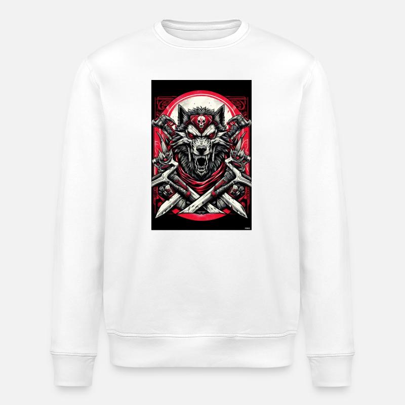 Karmesinroter Wolfkrieger mit Klingen - Stanley/Stella Unisex Bio-Sweatshirt ROLLER - Weiß
