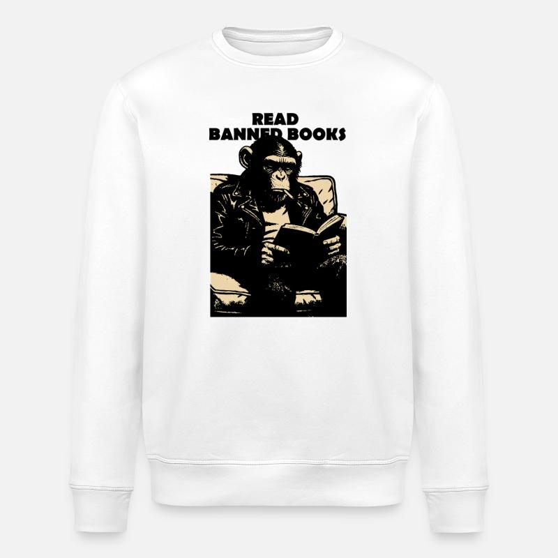 Lies Verbotene Bücher, Schimpanse. - Stanley/Stella Unisex Bio-Sweatshirt ROLLER - Weiß