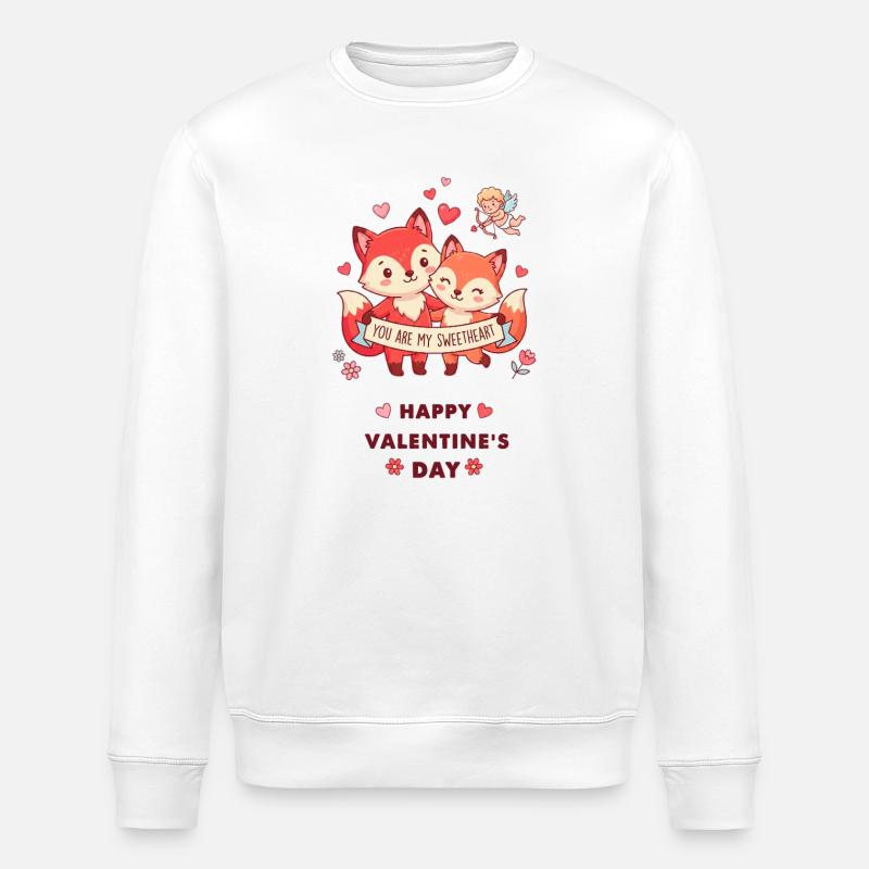 Renards complices de Saint-Valentin - Sweat bio ROLLER Stanley/Stella Unisexe - blanc