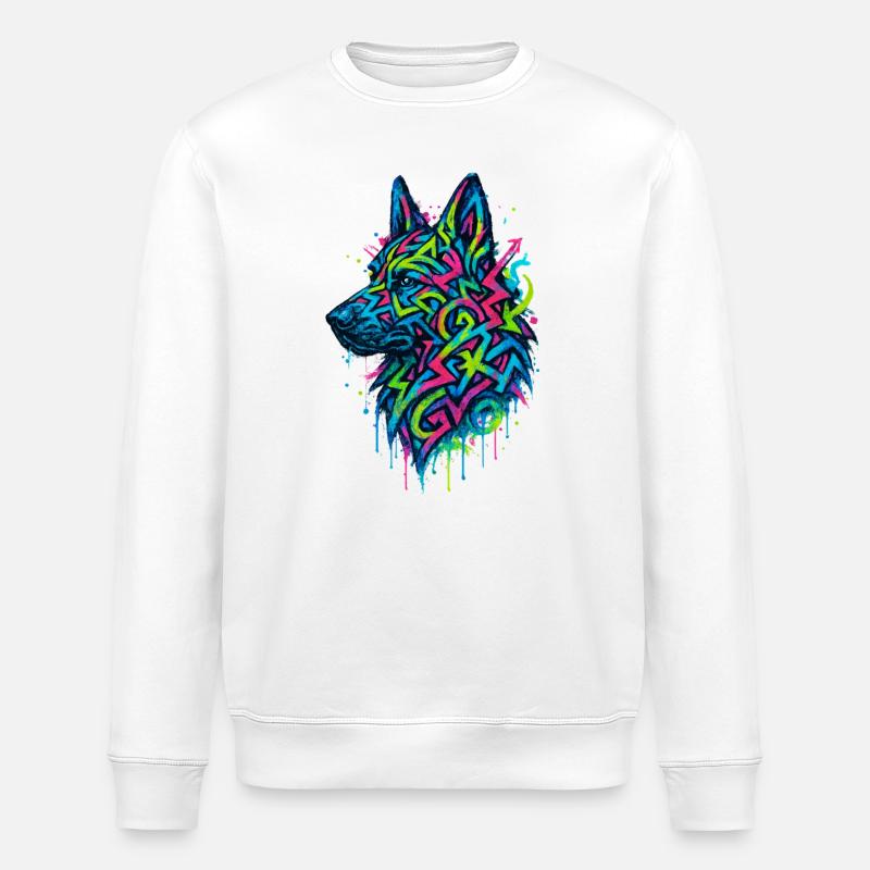 Deutscher Schäferhund-Pop-Art, buntes Hundeeichhörnchen - Stanley/Stella Unisex Bio-Sweatshirt ROLLER - Weiß