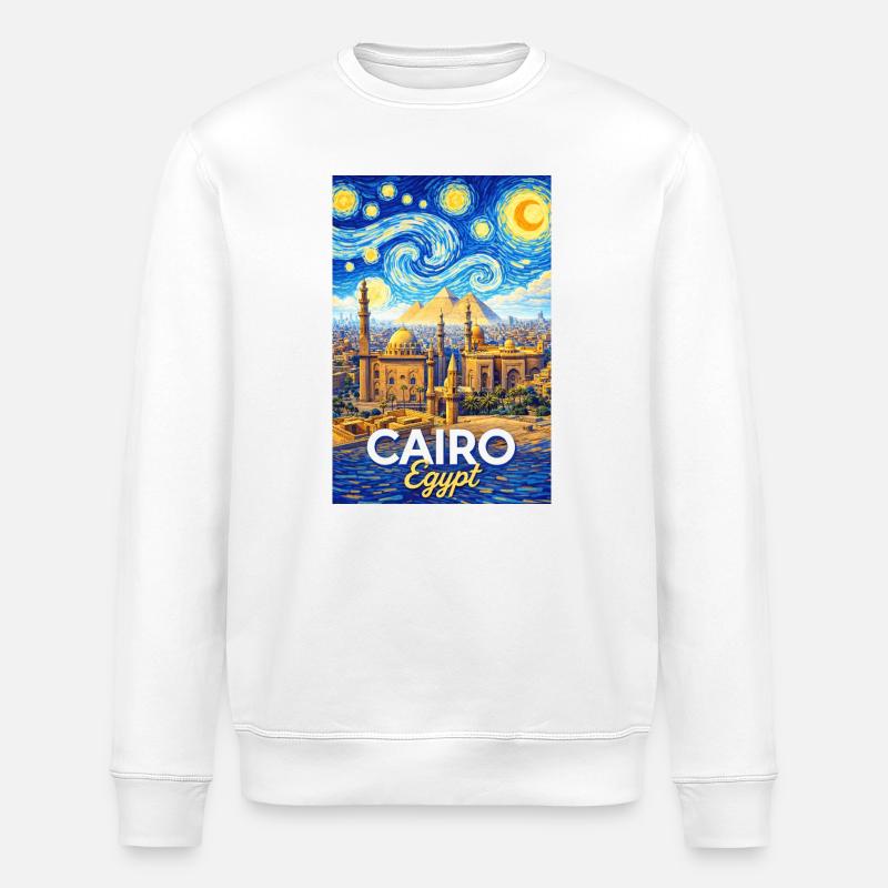 Cairo Nights: Pyramider og stjerner - Stanley/Stella økologisk unisex-sweatshirt ROLLER - hvid