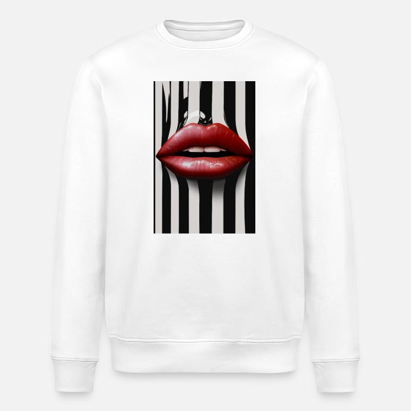 Mode Lèvres Rouges Rayures Noires Blanches - Sweat bio ROLLER Stanley/Stella Unisexe - blanc