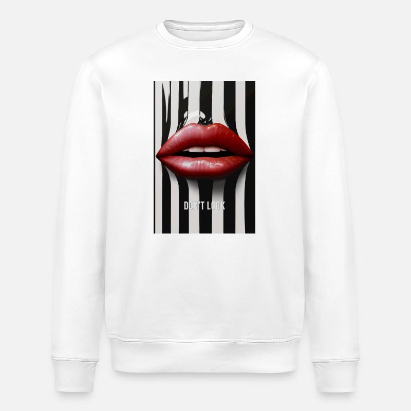 Don't Look Lips Statement Design - Stanley/Stella ROLLER Unisex Organic Sweatshirt - white