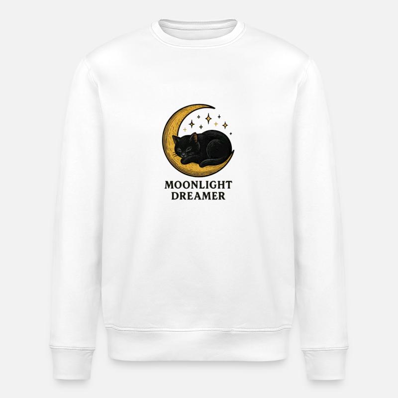 Moonlight Dreamer Cat - Stanley/Stella ROLLER Unisex Organic Sweatshirt - white
