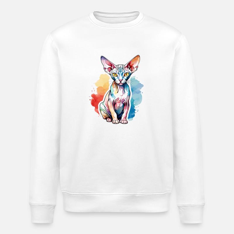 Sphynx Chat Aquarelles - Sweat bio ROLLER Stanley/Stella Unisexe - blanc