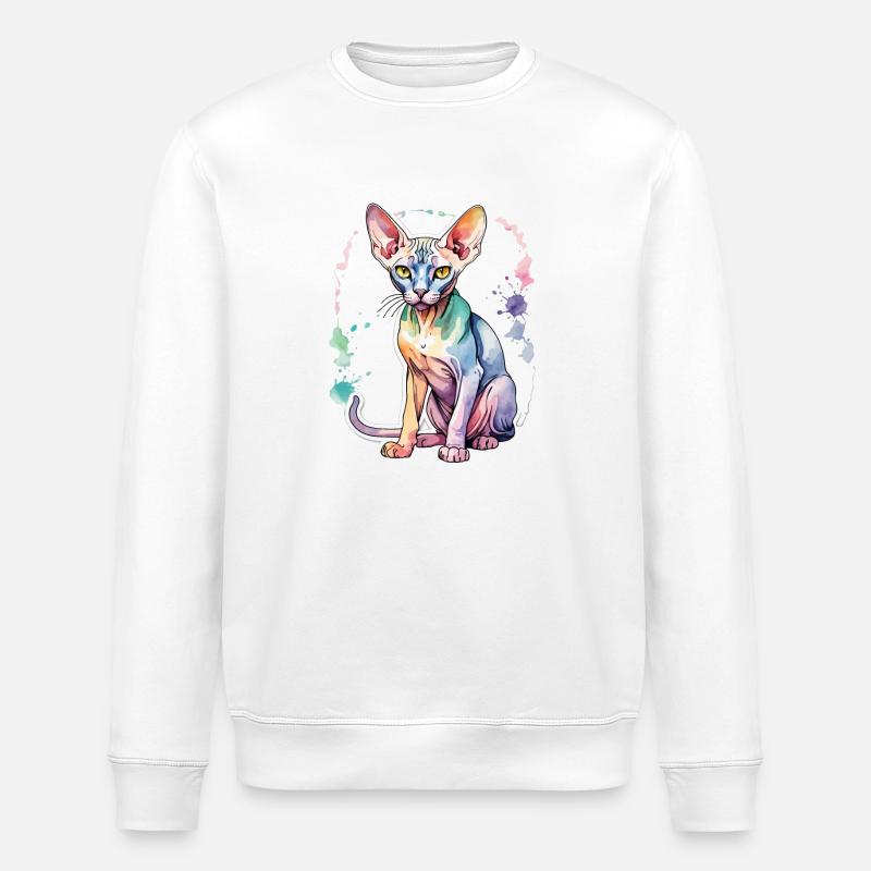 Sphynx Katze Wasserfarben - Stanley/Stella Unisex Bio-Sweatshirt ROLLER - Weiß