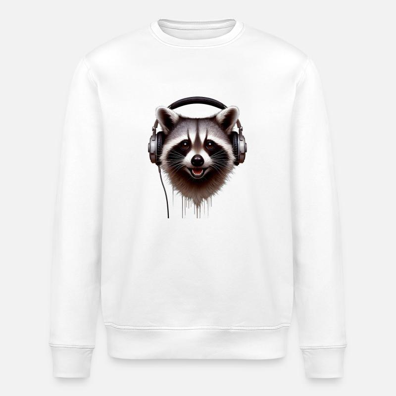 Waschbär mit Kopfhörern - Stanley/Stella Unisex Bio-Sweatshirt ROLLER - Weiß