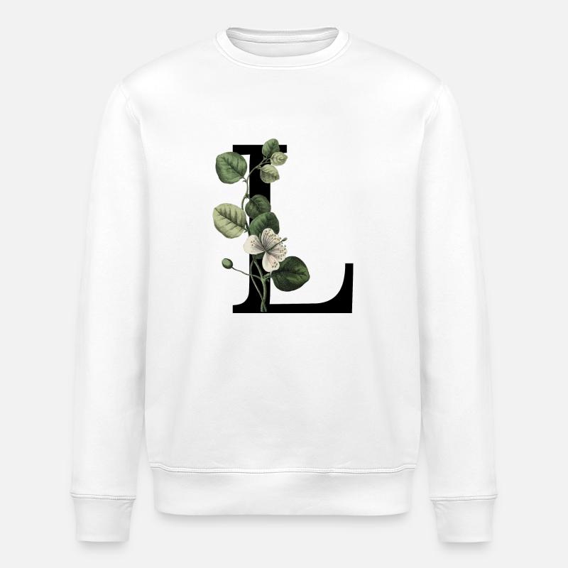 Grüner botanischer Buchstabe L - Stanley/Stella Unisex Bio-Sweatshirt ROLLER - Weiß