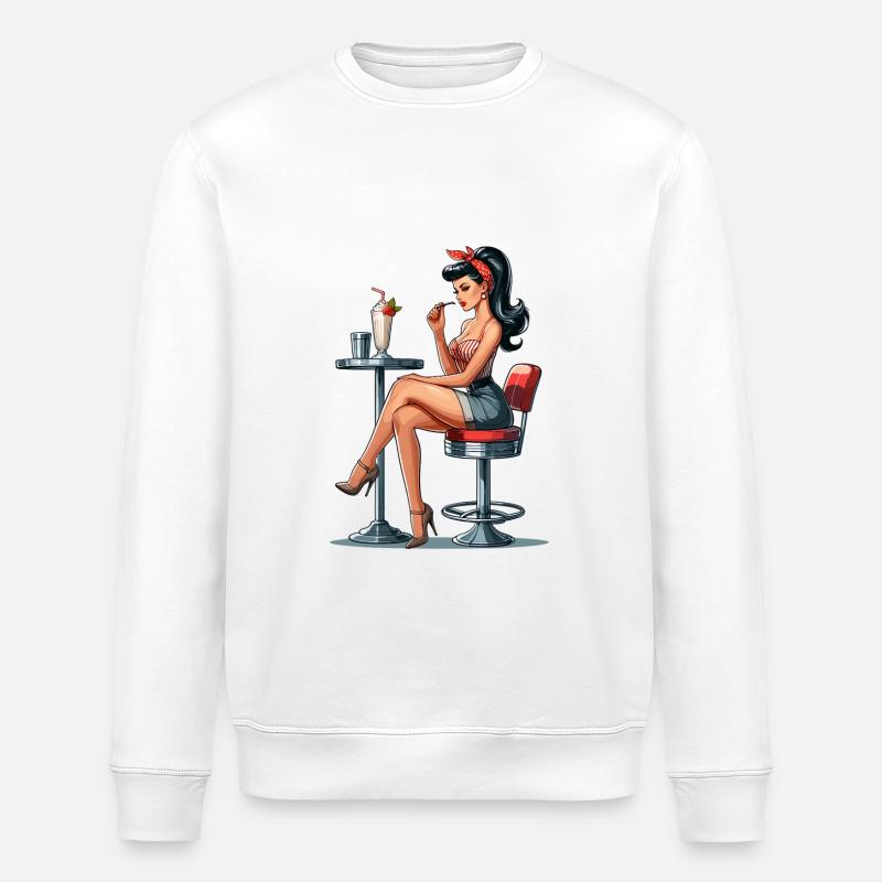 Milchshake Rockabilly Pin Up Geschenk - Stanley/Stella Unisex Bio-Sweatshirt ROLLER - Weiß