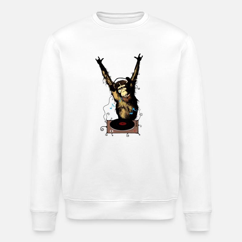Humorvoller Affe mit DJ-Gear - Stanley/Stella Unisex Bio-Sweatshirt ROLLER - Weiß