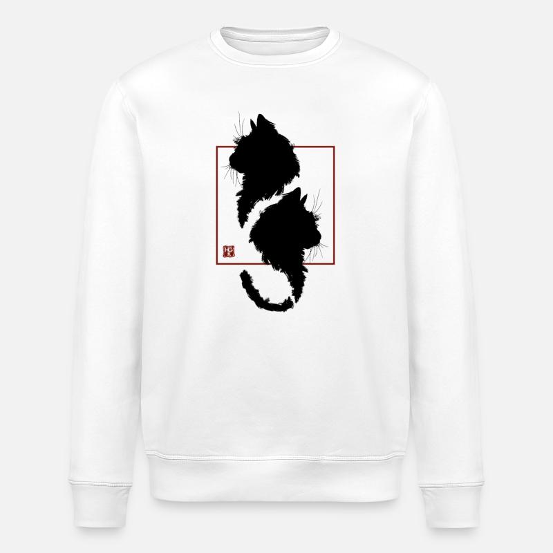 Cadre rouge minimaliste chat noir japon - Sweat bio ROLLER Stanley/Stella Unisexe - blanc
