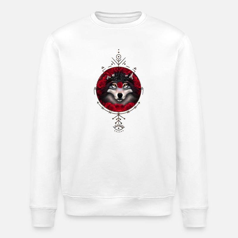 Wunderbarer Wolf mit Blumen. - Stanley/Stella Unisex Bio-Sweatshirt ROLLER - Weiß
