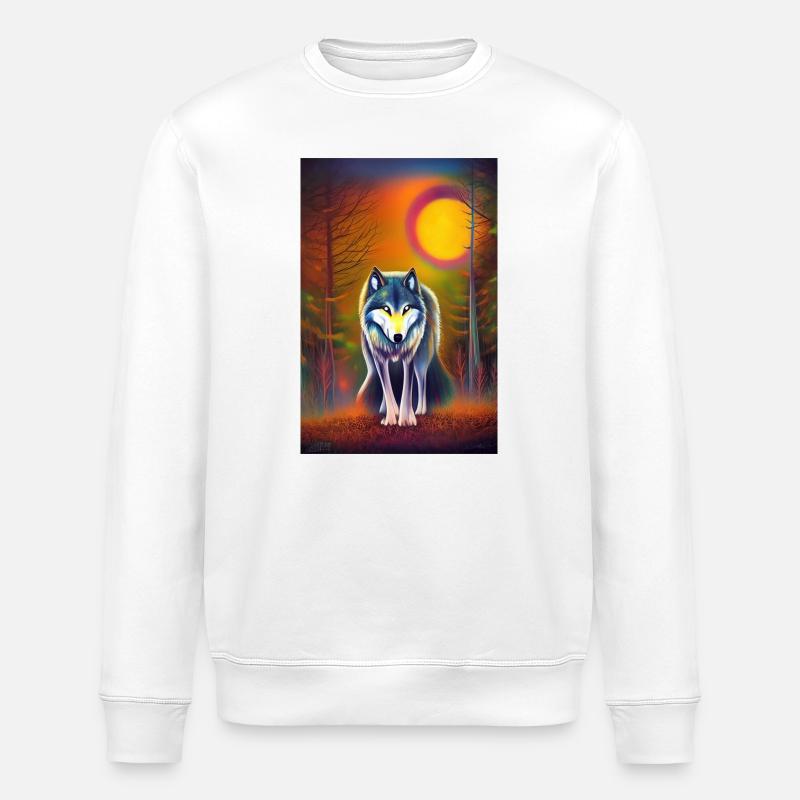 Wolf und Mond - Stanley/Stella Unisex Bio-Sweatshirt ROLLER - Weiß