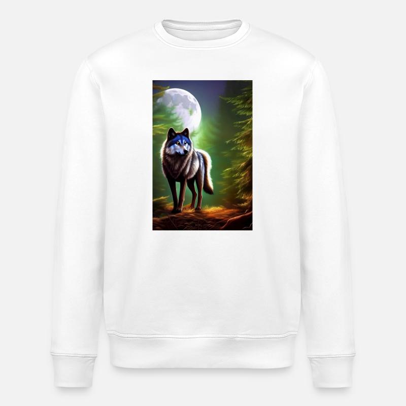 Wolf and Moon - Stanley/Stella ROLLER Unisex Organic Sweatshirt - white