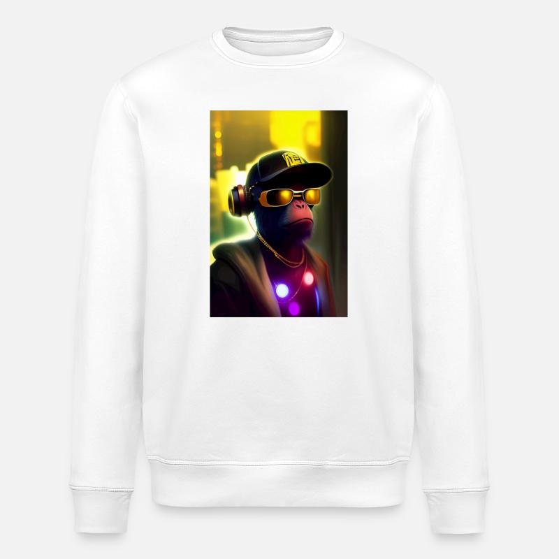 Cooler Affe mit Sonnenbrille - Stanley/Stella Unisex Bio-Sweatshirt ROLLER - Weiß