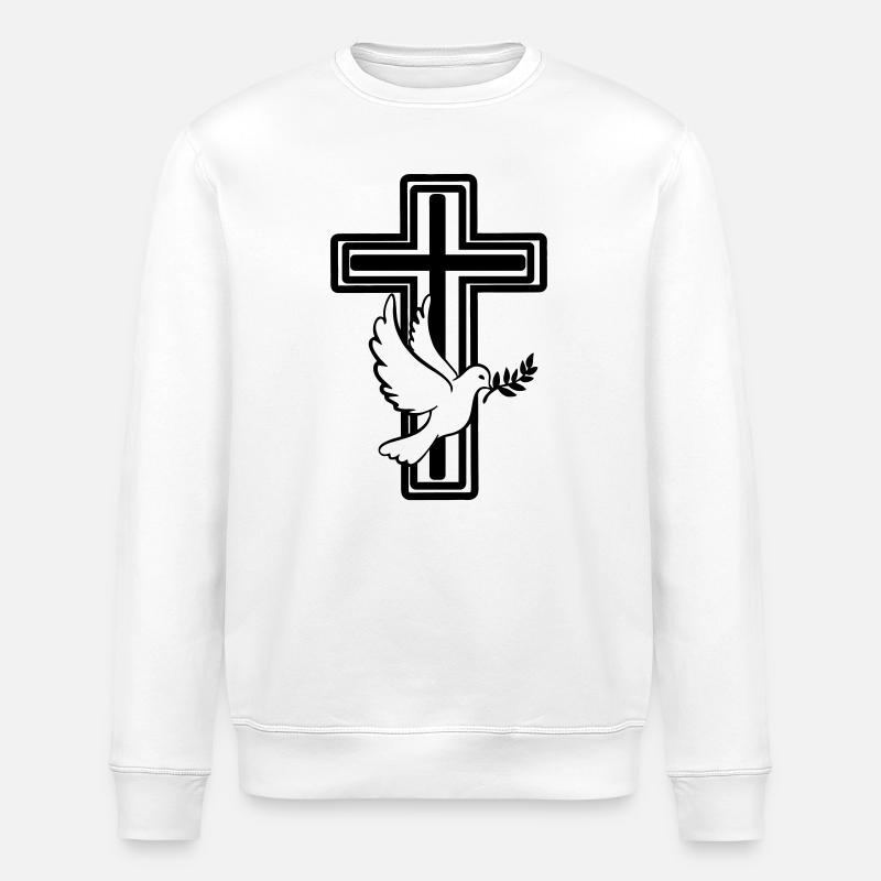 Kreuz mit Taube - Stanley/Stella Unisex Bio-Sweatshirt ROLLER - Weiß