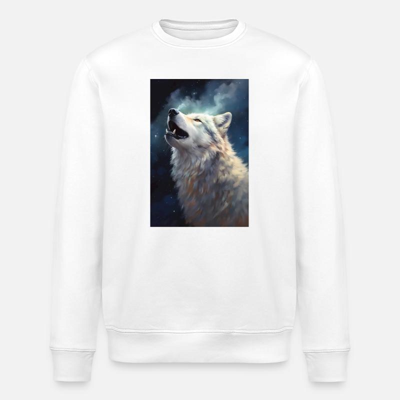 Howling white wolf - Stanley/Stella ROLLER Unisex Organic Sweatshirt - white