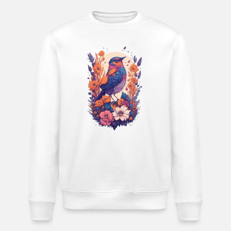 Vogel im Blumenbouquet - Stanley/Stella Unisex Bio-Sweatshirt ROLLER - Weiß