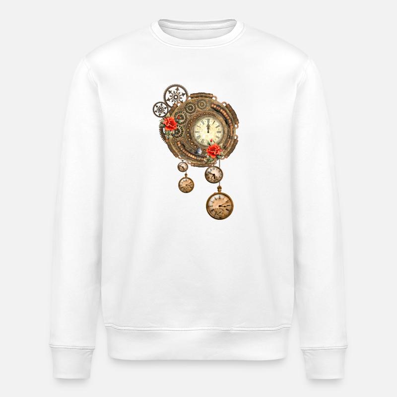 Wunderbare Steampunk-Uhr - Stanley/Stella Unisex Bio-Sweatshirt ROLLER - Weiß