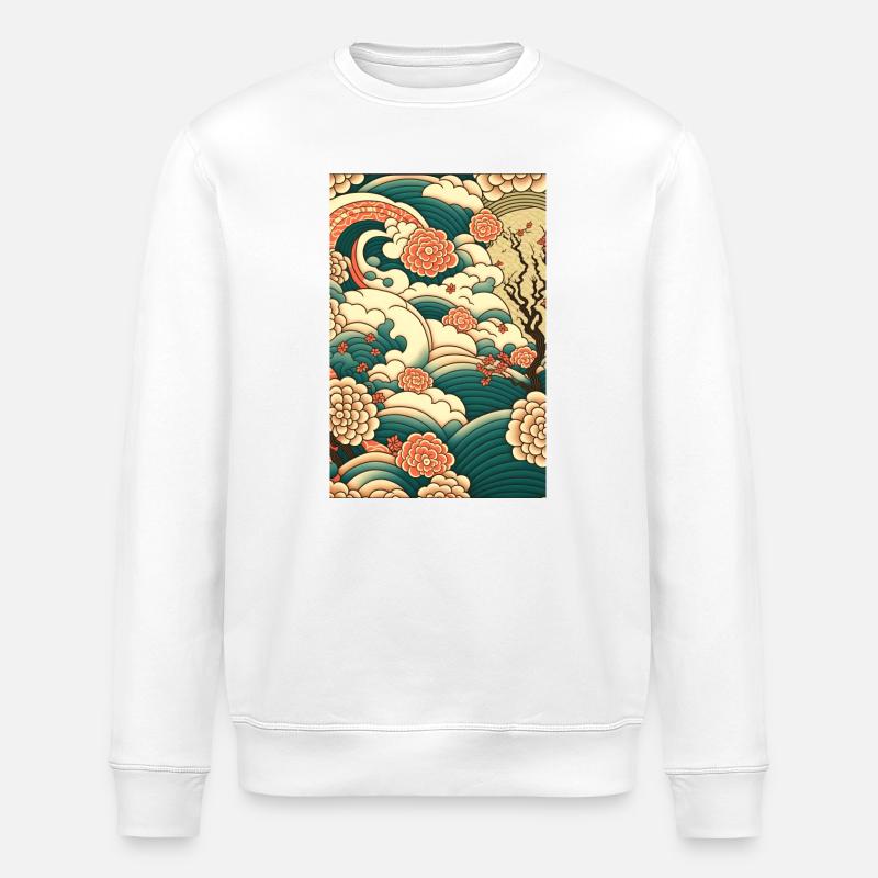 Wave Roses Ukiyo Clouds Pattern - Stanley/Stella ROLLER Unisex Organic Sweatshirt - white
