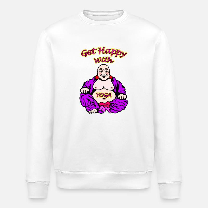 Fröhliche Buddha Yoga Illustration - Stanley/Stella Unisex Bio-Sweatshirt ROLLER - Weiß