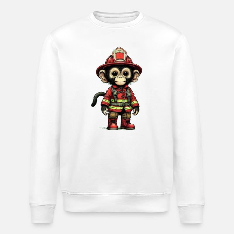 Petit singe pompier avec tenue - Sweat bio ROLLER Stanley/Stella Unisexe - blanc