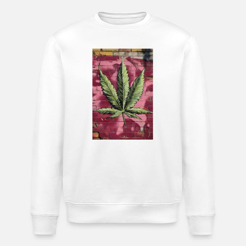 Feuille d’herbe graffiti sur un mur rose - Sweat bio ROLLER Stanley/Stella Unisexe - blanc