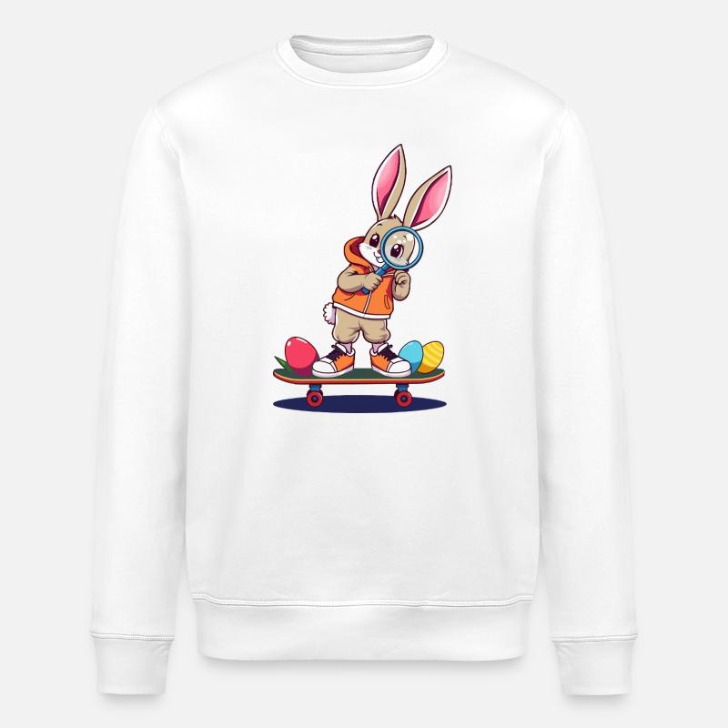 Hase auf Skateboard - Stanley/Stella Unisex Bio-Sweatshirt ROLLER - Weiß