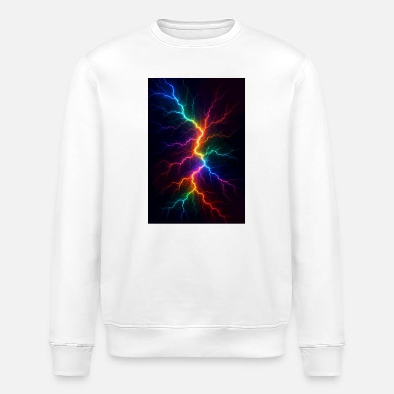 Rainbow Lightning Storm - Stanley/Stella ROLLER Unisex Organic Sweatshirt - white