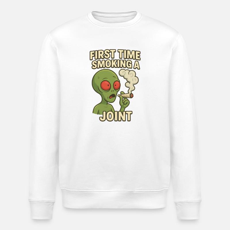 Alien First Joint Smoking - Stanley/Stella ROLLER Unisex Organic Sweatshirt - white